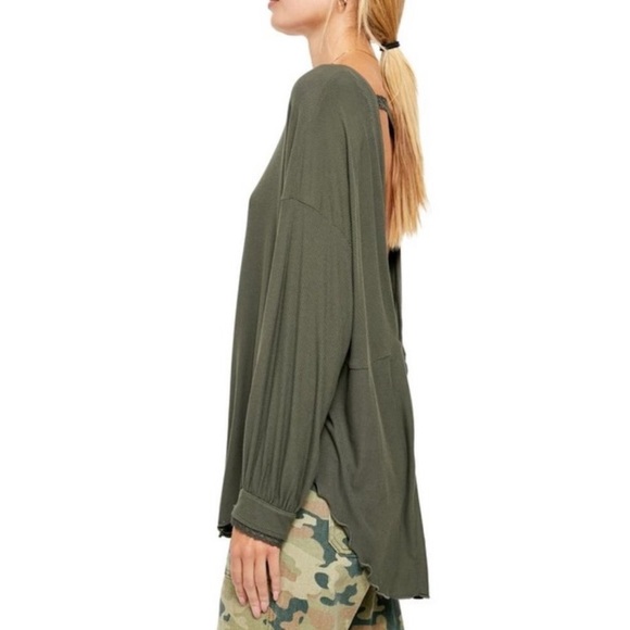 NWOT Free People Shimmy Shake Long Sleeve Top - Forest Green - Picture 10 of 15